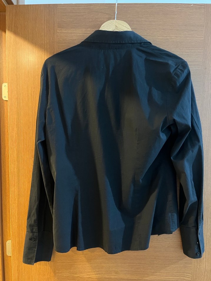 Siyah Kadın Keten Uzun Kollu Gömlek - Görsel 5