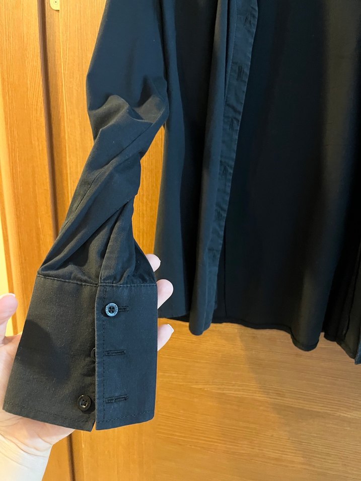 Siyah Kadın Keten Uzun Kollu Gömlek - Görsel 3