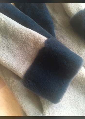 Mavi Angora peluş Kadın Kaban, Kürk Detaylı - Görsel 6