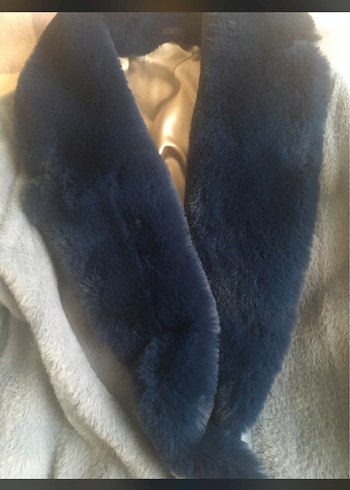 Mavi Angora peluş Kadın Kaban, Kürk Detaylı - Görsel 5