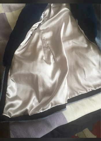 Mavi Angora peluş Kadın Kaban, Kürk Detaylı - Görsel 3