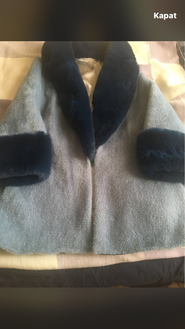 Mavi Angora peluş Kadın Kaban, Kürk Detaylı - Görsel 2