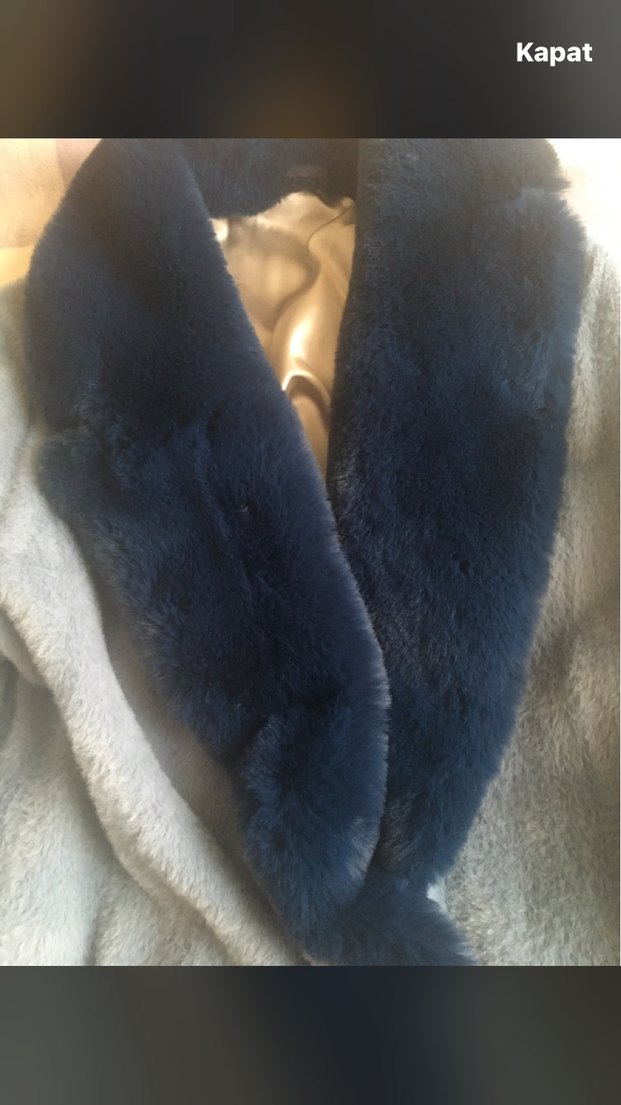 Mavi Angora peluş Kadın Kaban, Kürk Detaylı - Görsel 5