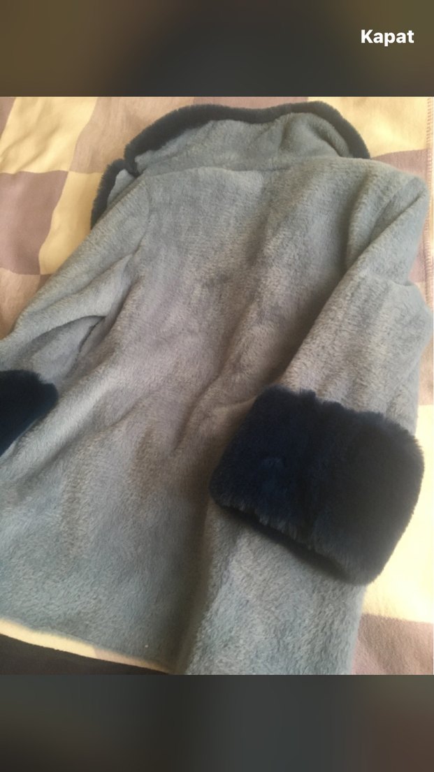 Mavi Angora peluş Kadın Kaban, Kürk Detaylı - Görsel 4