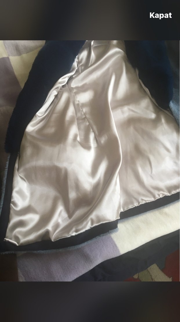 Mavi Angora peluş Kadın Kaban, Kürk Detaylı - Görsel 3