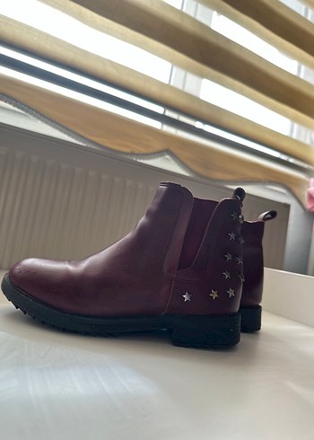 Bordo Deri Topuklu Kız Çocuk Bot - Görsel 4