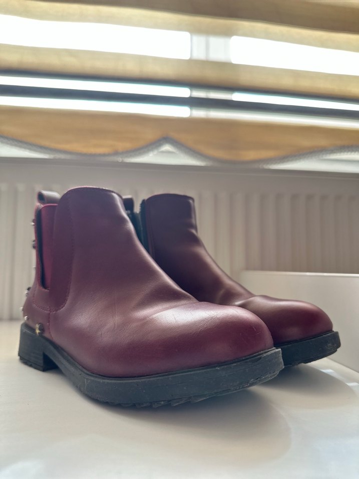 Bordo Deri Topuklu Kız Çocuk Bot - Görsel 5