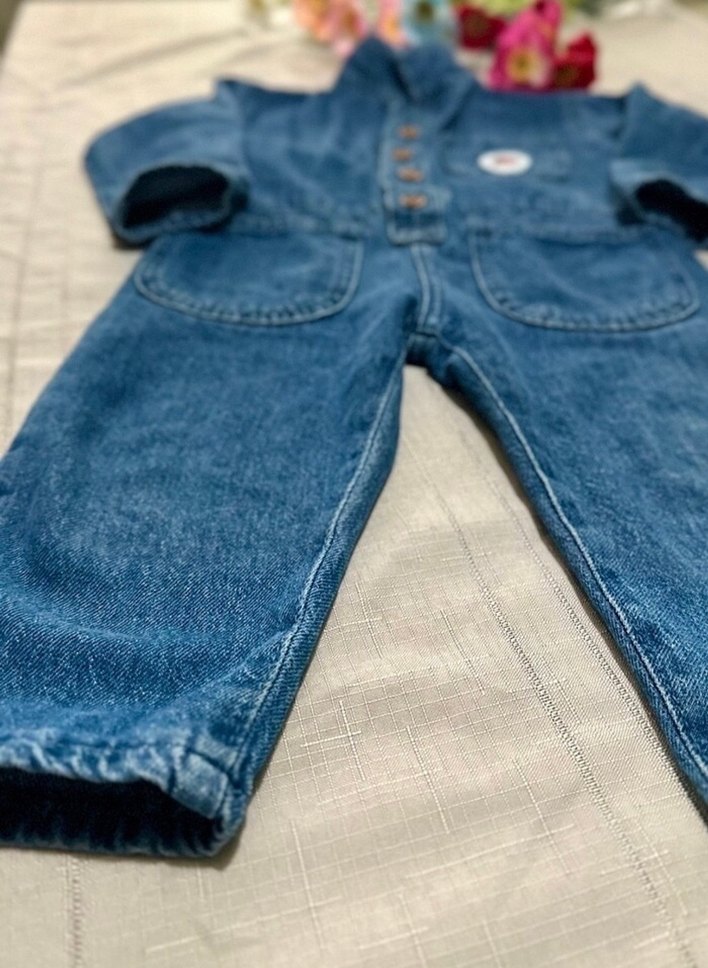 Zara model 
Düğmeli Koyu Mavi Erkek Kot Tulum - Görsel 2