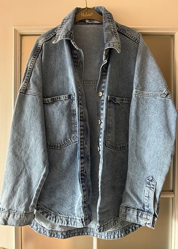 Düğmeli Mavi Denim Kadın Ceket - Görsel 4