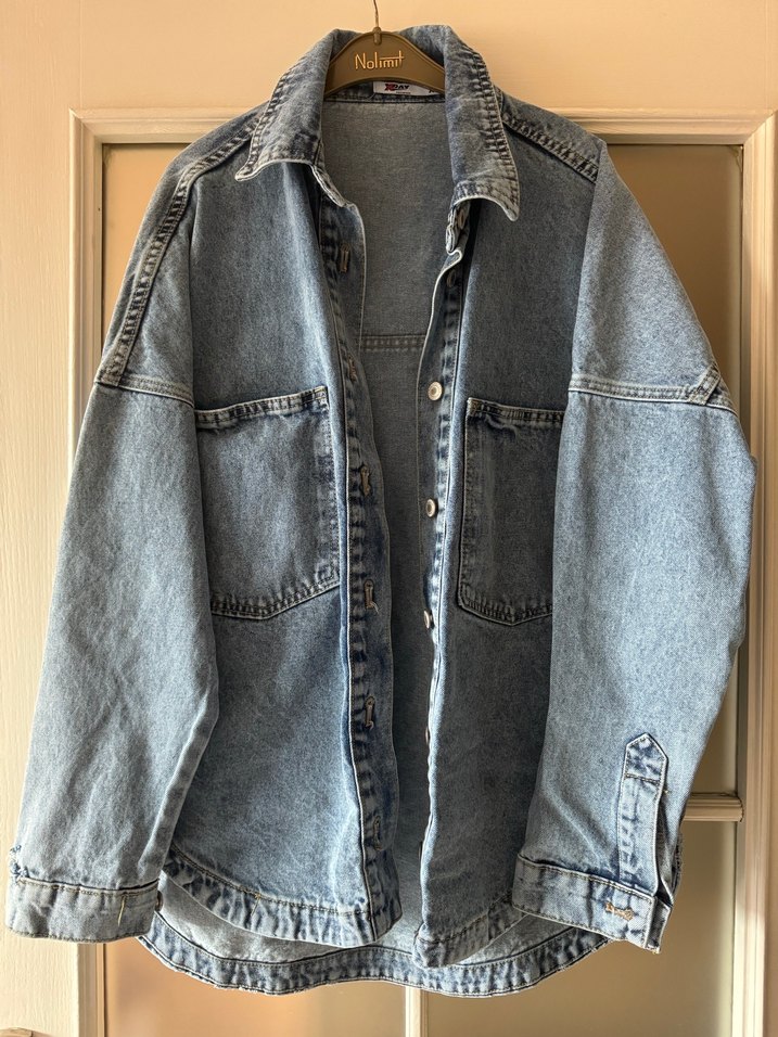 Düğmeli Mavi Denim Kadın Ceket - Görsel 4