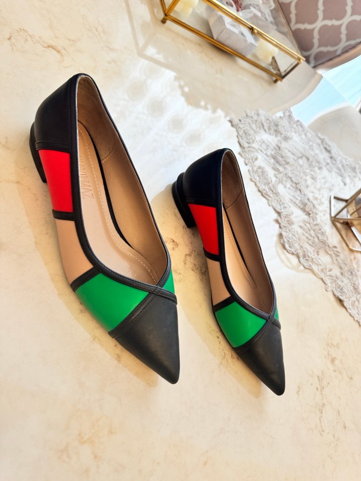 Kadın Çok Renkli Blok Topuklu Babet - Görsel 4