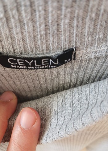 Gri Kadın Triko Bisiklet Yaka Kazak - Görsel 2