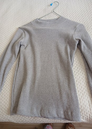 Gri Kadın Triko Bisiklet Yaka Kazak - Görsel 4