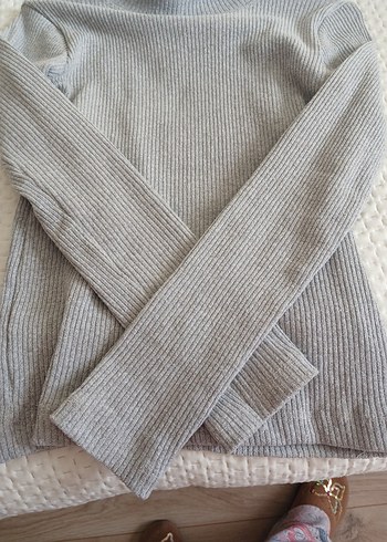 Gri Kadın Triko Bisiklet Yaka Kazak - Görsel 6