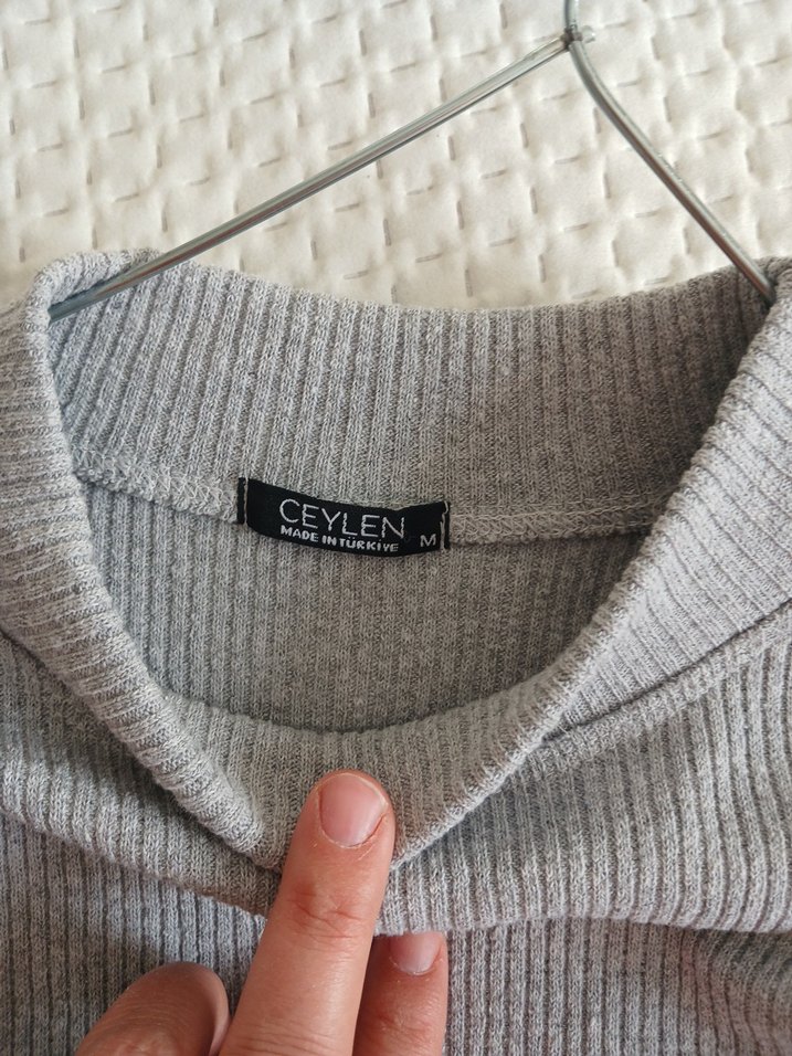 Gri Kadın Triko Bisiklet Yaka Kazak - Görsel 5
