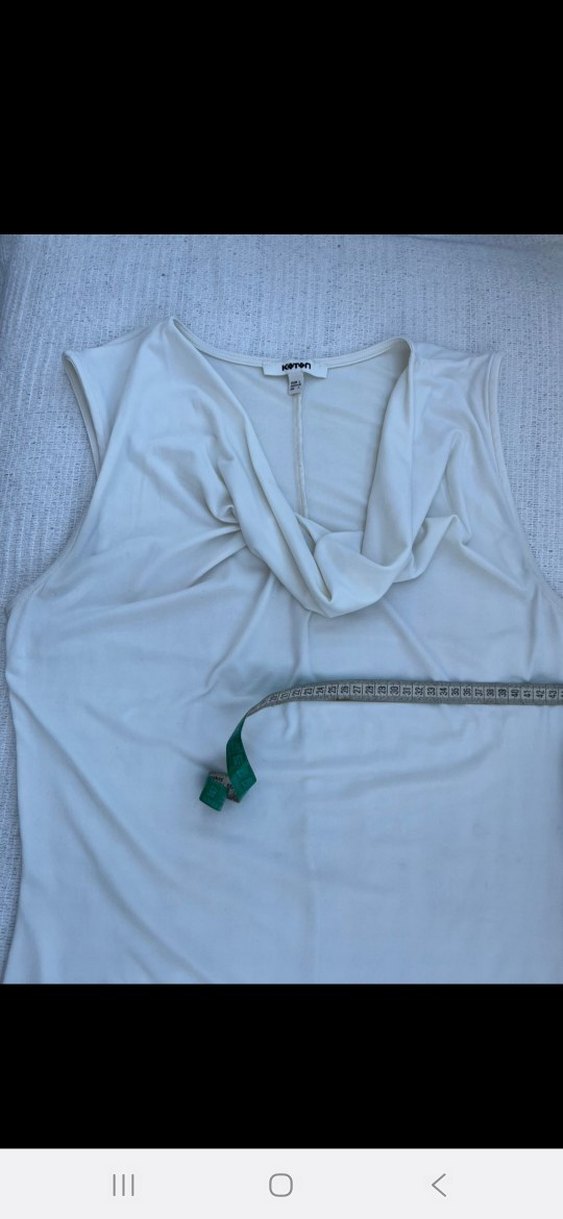 krem Drapeli V Yakalı Kolsuz Bluz - Görsel 3