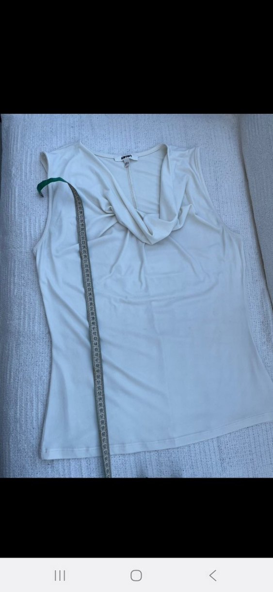 krem Drapeli V Yakalı Kolsuz Bluz - Görsel 5