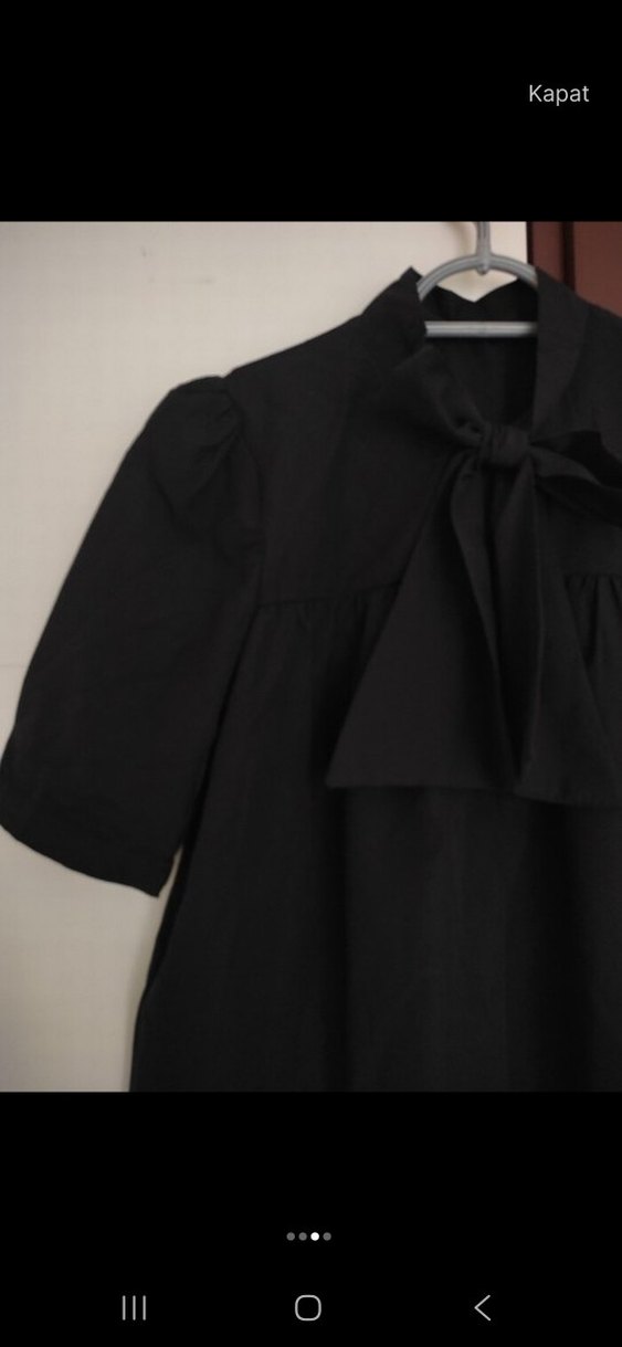 Siyah Kısa Kollu fularlı gömlek - Görsel 3