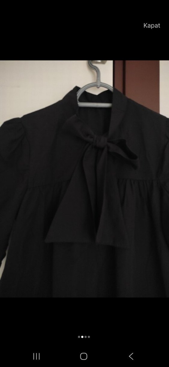 Siyah Kısa Kollu fularlı gömlek - Görsel 2