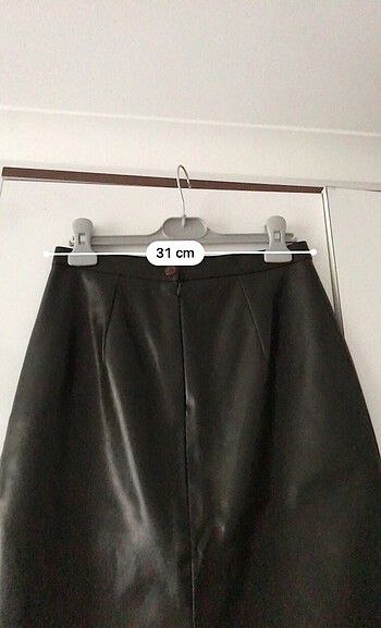 s Beden haki Renk Deri yırtmaçlı midi etek