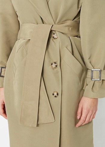 Açık Haki Uzun Kemerli Kadın Trençkot - Görsel 6