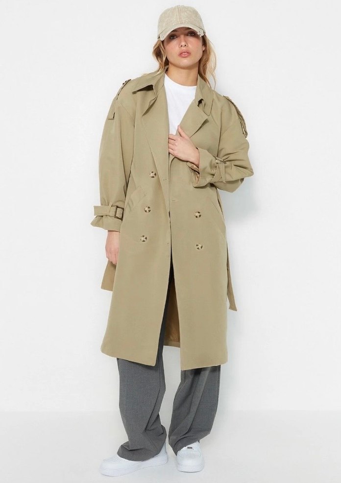 Açık Haki Uzun Kemerli Kadın Trençkot - Görsel 3