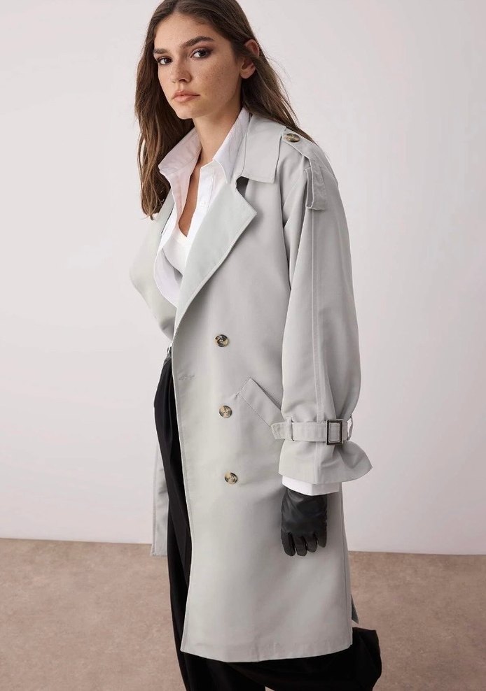 Uzun Düğmeli Kadın Trençkot - Görsel 2
