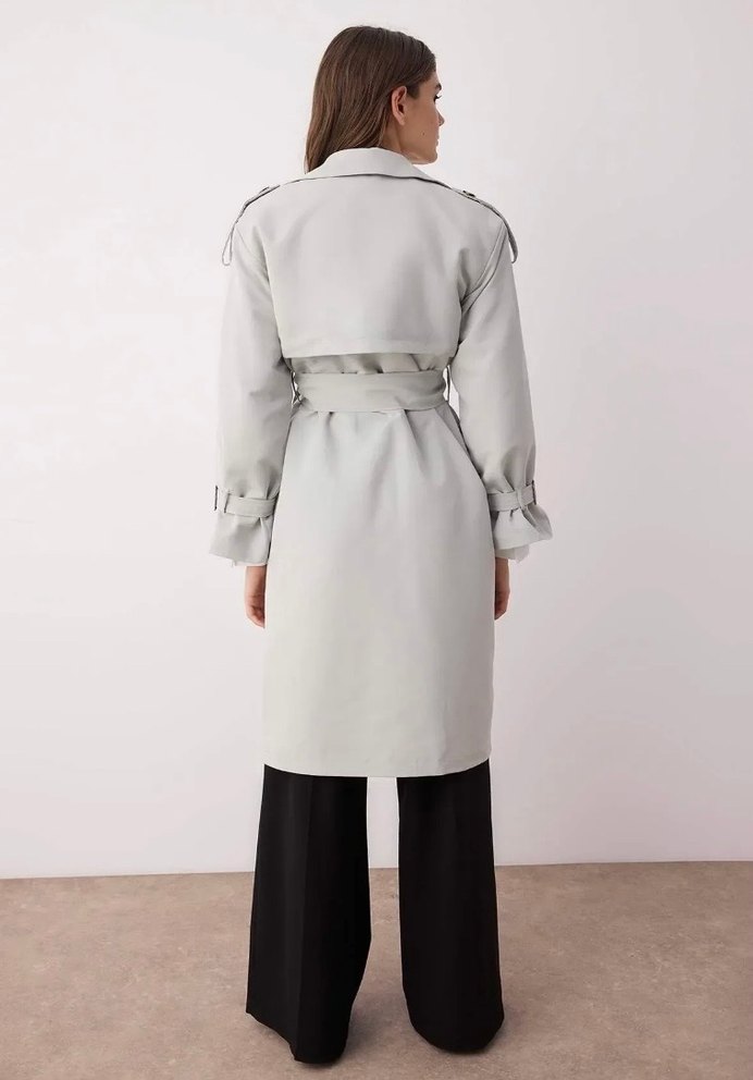 Uzun Düğmeli Kadın Trençkot - Görsel 4