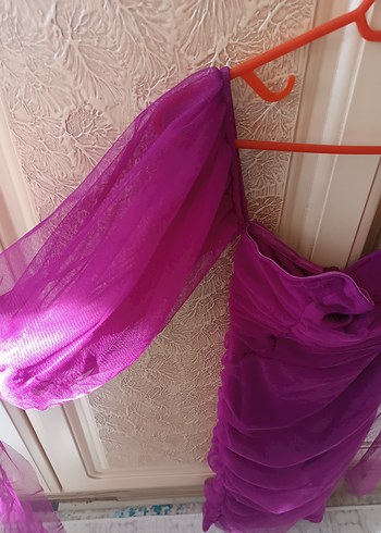 Mor Drapeli kisa Abiye Elbise - Görsel 2