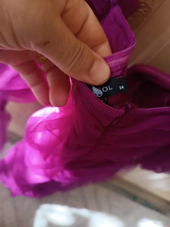 Mor Drapeli kisa Abiye Elbise - Görsel 4