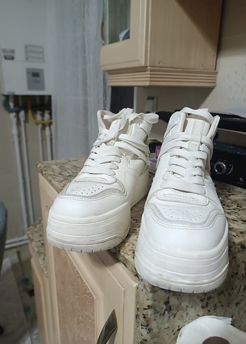 Beyaz Platform Topuklu Bağcıklı Kadın Spor Ayakkabı - Görsel 2