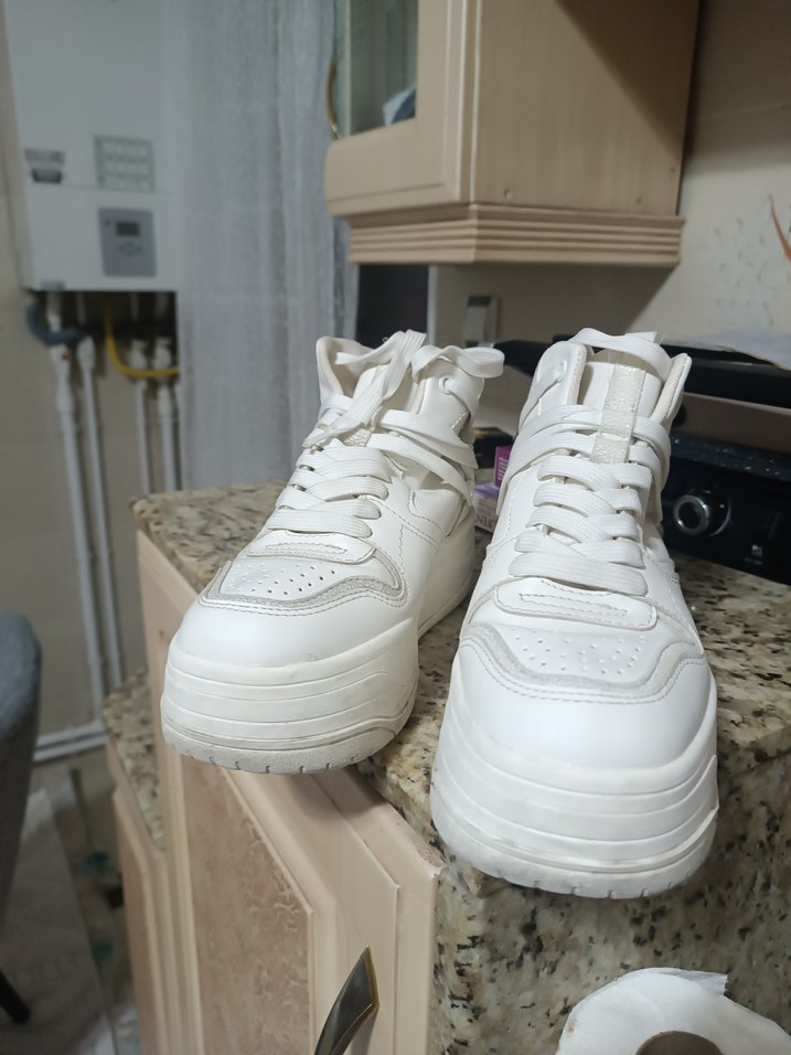 Beyaz Platform Topuklu Bağcıklı Kadın Spor Ayakkabı - Görsel 2