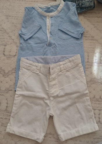 Düğmeli Beyaz Keten Erkek Çocuk Pantolonu ve t-shirt - Görsel 3