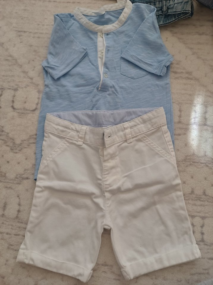 Düğmeli Beyaz Keten Erkek Çocuk Pantolonu ve t-shirt - Görsel 3