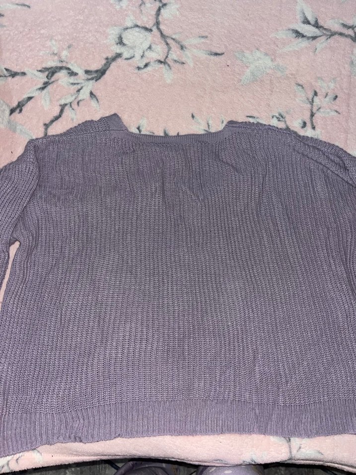 Düğmeli Mor V Yaka Triko Hırka - Görsel 2