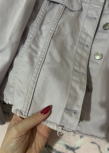 Mor Düğmeli Kadın Kot Ceket - Görsel 2