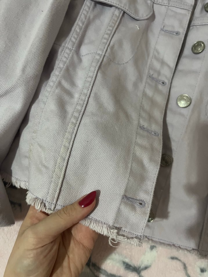 Mor Düğmeli Kadın Kot Ceket - Görsel 2