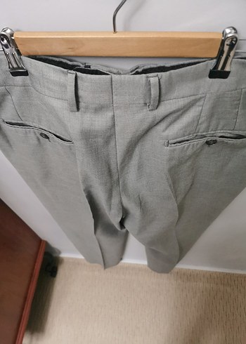 48 Beden Gri Kemerli Regular Fit Keten Erkek Pantolon - Görsel 5