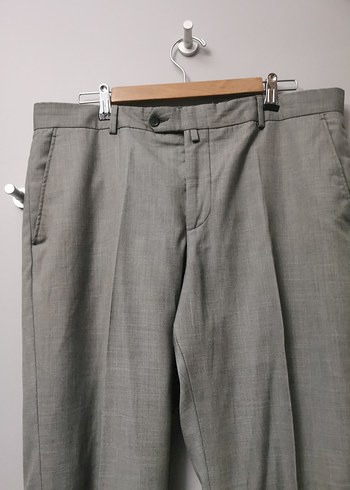 48 Beden Gri Kemerli Regular Fit Keten Erkek Pantolon - Görsel 2