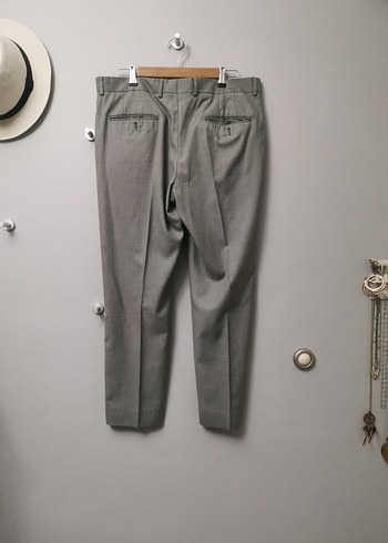 48 Beden Gri Kemerli Regular Fit Keten Erkek Pantolon - Görsel 3