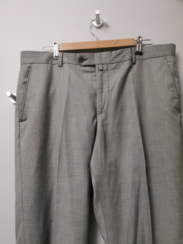 48 Beden Gri Kemerli Regular Fit Keten Erkek Pantolon - Görsel 2