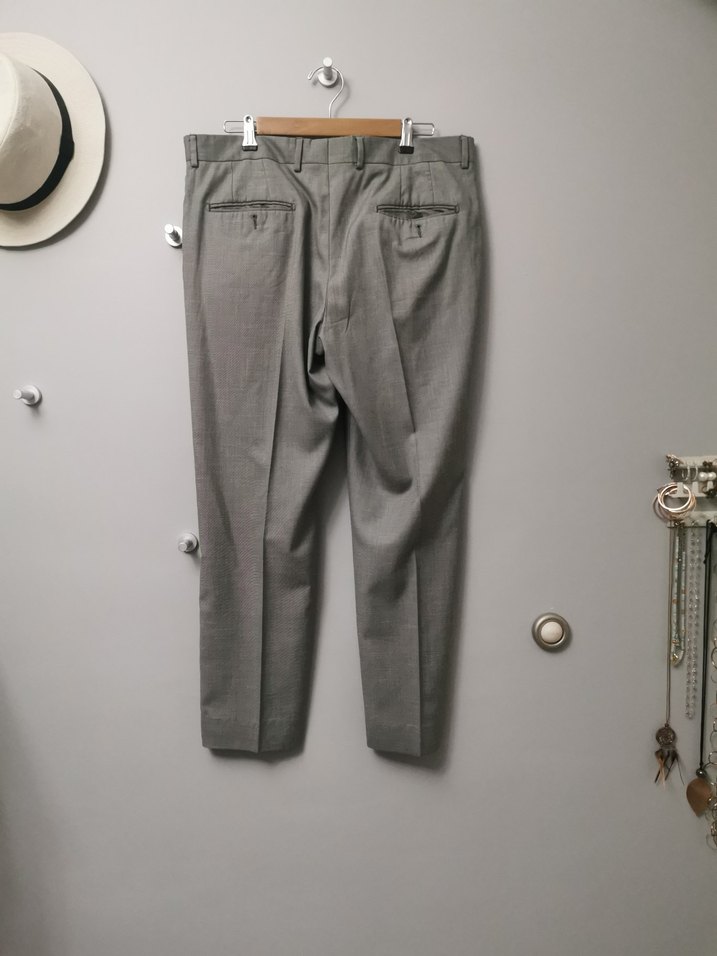 48 Beden Gri Kemerli Regular Fit Keten Erkek Pantolon - Görsel 3