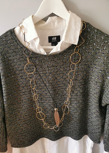 Gri Zincir Detaylı Bohem Kadın Kazak - Görsel 4