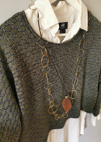 Gri Zincir Detaylı Bohem Kadın Kazak - Görsel 3