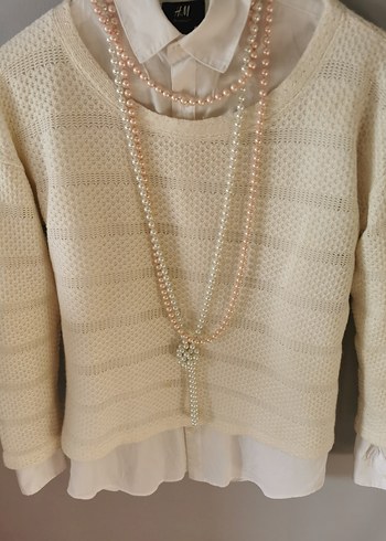 Beyaz Örgü Kadın Triko - Görsel 7