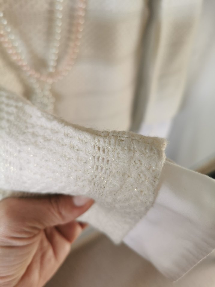 Beyaz Örgü Kadın Triko - Görsel 5