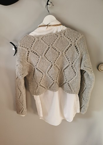 Bohem Tarz Gri Örgü Kadın Kazak - Görsel 4