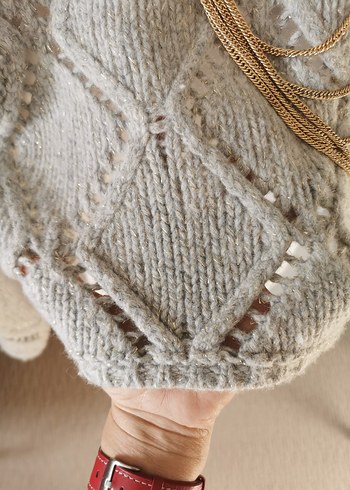 Bohem Tarz Gri Örgü Kadın Kazak - Görsel 3