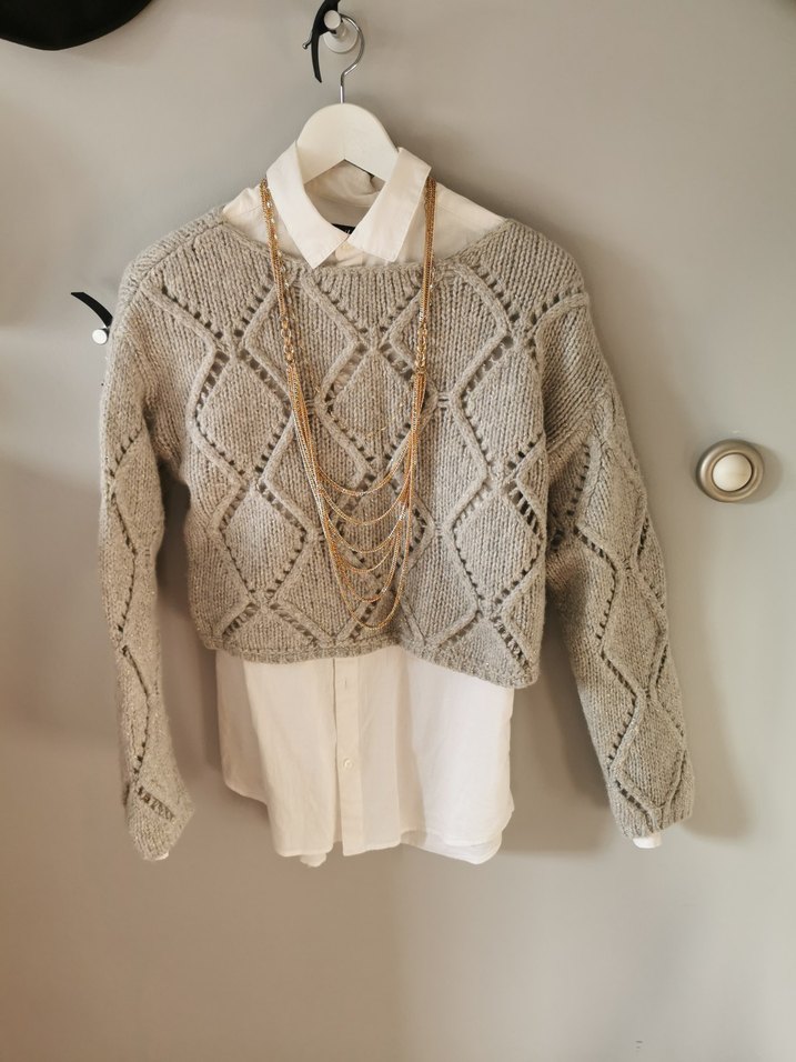 Bohem Tarz Gri Örgü Kadın Kazak - Görsel 2