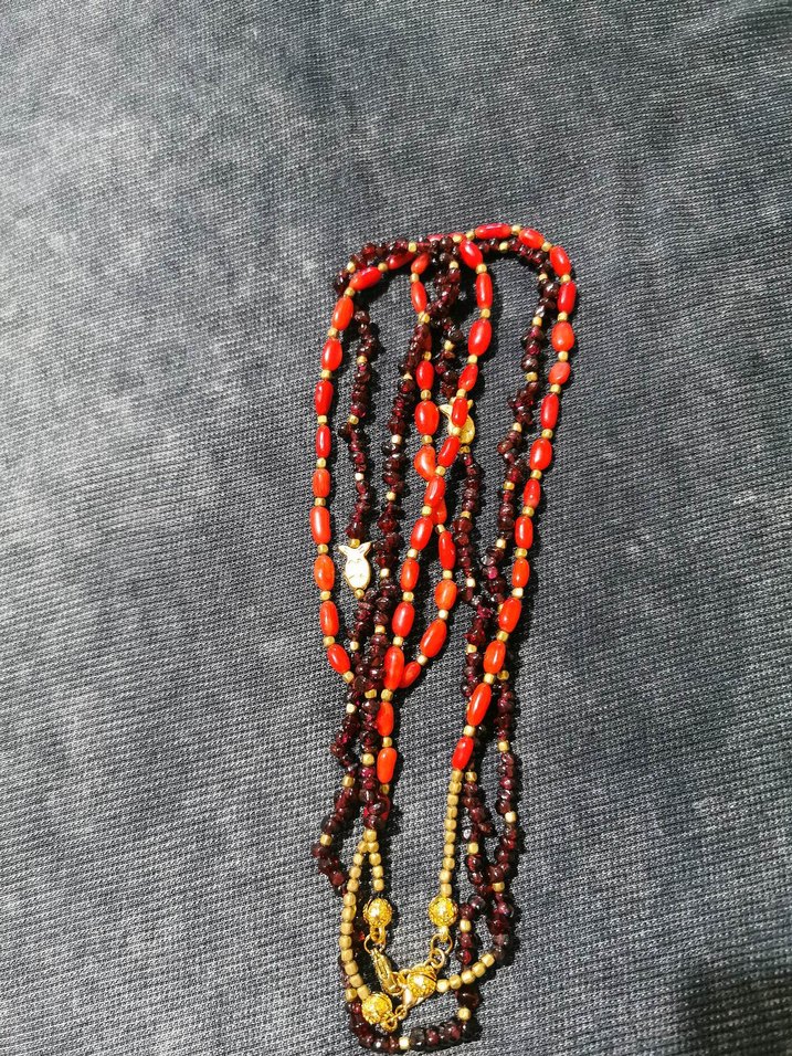 Orj Mercan Kolye Pirinç ve Çelik Detaylı - Görsel 2